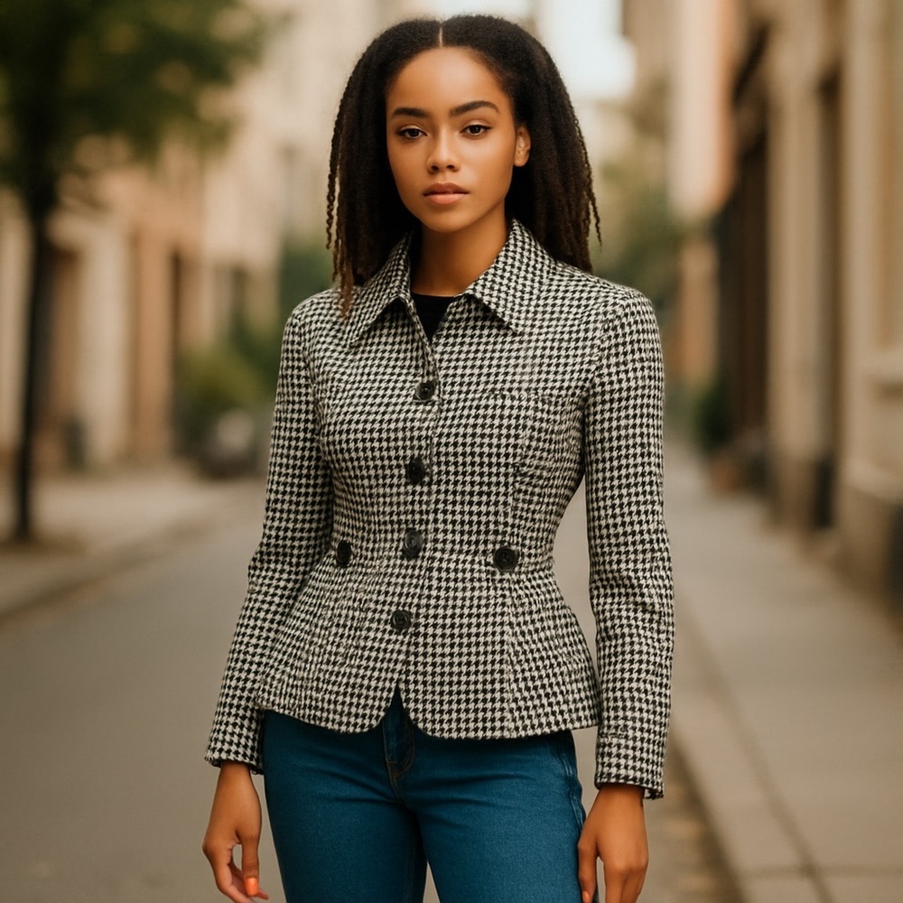 Christian Dior Women's Black and White Houndstooth blazer